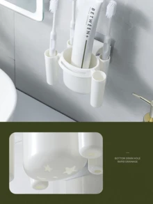 Cute Tooth-Shaped Pattern Toothbrush Holder&Clip Set–Adhesive Wall-Mounted Storage Rack For Bathroom,Washroom Space-Saving,Leak-Proof,Easy To Clean,Home,Dorm,Office,Gift For Students,Family,Back To School,Housewarming,Birthday - Multicolor - View 4