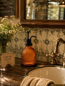 1pc 230ml Vintage Glass Soap Dispenser With Plastic Pump Head, Refillable Decorative Liquid Soap Bottle, Reusable Countertop Hand Soap Container, Suitable For Bathroom, Kitchen, Sink, Lotion, Shampoo, Dish Soap And Home Use - Multiple Styles - View 3