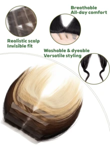Curtain Bangs Invisi-Light Human Hair Face-Framing Lace Side Bangs Natural Straight Hair Fringe No Clip-In Hair Extensions Forehead Coverage Brown/Blonde Suitable For Daily Wear, Party Quick Hairstyle Change Seamless Breathable - Multicolor - View 11