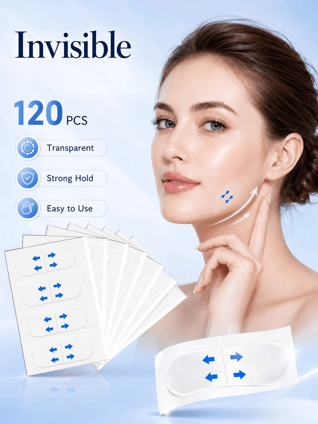 120pcs Invisible Seamless Face Lifting Tape, Skin Support Patch, Conceal Makeup, Suitable For Chin And Neck, Face Tape, Alcohol-Free, Suitable For All Skin Types, Unisex, Face Mask - Multicolor - View 1