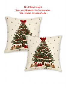 1/2/4Pcs Retro Snowy Christmas Tree Decorative Pillow Cover,Gingerbread Man Gift Box Snowy Xmas Tree Print Cushion Case,Cozy Farmhouse Xmas Home Decor - Multicolor - View 2