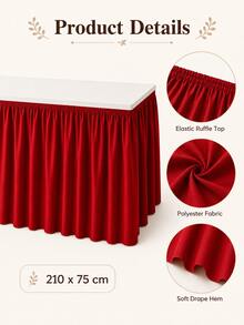 1pc Red Pleated Polyester Table Skirt, Elegant Rectangle Table Cover For Wedding, Birthday Party, Cake Dessert Table, Banquet, Buffet, Bridal Shower, Baby Shower & Christmas Decor - Red - View 4