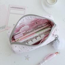 1pc Korean Style Grey Pink Polka Dot Rabbit Pencil Case, Stationery Storage Bag, Pixel Style Pencil Case, Cosmetic Storage Bag, Digital Storage Bag, Small Item Storage Bag, Suitable For Study, Work, Travel And Daily Use, Perfect For Students And Women, Back To School, School Supplies, Gift, Back To School - A - View 4
