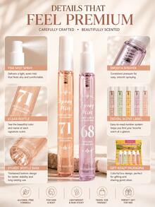 Conjunto de 5 Peças de Névoa de Fragrância para Cabelo e Corpo Sem Álcool, Spray Corporal Portátil de 10ml Tamanho de Viagem, Fragrância Feminina com Aroma Floral Frutado de Baunilha, Caixa de Presente - Multi Aromas - Visão 9