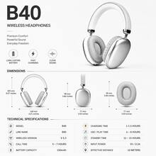 New B40 Over-Ear Wireless Headphones, Bluetooth 5.3, HiFi Stereo Sound, HD Calls, Low Latency, Rotatable & Telescopic Design, Long Battery Life, Type-C Charging, Portable For Travel, Compatible With Phones, Computers & Gaming - View 10