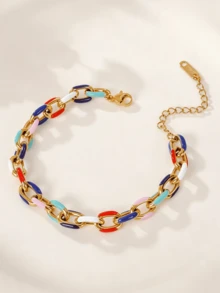 1Pc Vintage Colorful Enamel Drip Chunky Chain Bracelet, Geometric Link Jewelry For Women Daily Party Gift - Enamel Drop Oil Bracelet - View 8