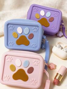 1pc Silicone Handbag With 3D Colorful Cat Paw Pattern, Star Charm Wrist Strap, Square Storage Pouch, Mini Zipper Digital Organizer, Multi-Functional Portable Storage Bag For Bluetooth Earphones, Charging Cables, Lipstick, Jewelry, Coins, Travel Essential, Multi-Purpose Travel Organizer - Multicolor - View 1
