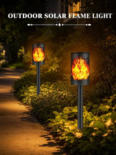 POSE UP 4/6/8/12pcs LED Solar Outdoor Lights, IP44 Waterproof, Flickering Flame Effect Torch Lights, Solar Flame Lights Suitable For Outdoor Landscape And Garden Party Decoration, Best Choice For Halloween And Christmas Decoration!