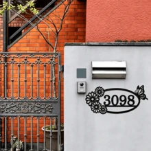 4 Sizes Available! Flower & Butterfly Metal House Number Address Sign,Personalized Address Plaque, Door Number, Hotel Room Numbers Sign - Black - View 7