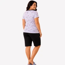 Pijama Feminino Aberto Meia Manga Pescador Bermuda Verão Senhora - Preto - Visão 4