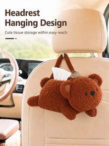 Car Tissue Holder, Cute Animal Headrest Hanging Tissue Box Cover, Cat Bear Rabbit Napkin Dispenser With Strap And Zipper, Backseat Tissue Organizer For Car Seat Headrest, Center Console Armrest, Car Interior Storage Accessories - A - View 3