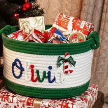 1pc Personalized Customized Christmas Basket Round Rope Storage Basket Holiday Gift Basket Holiday Storage Organizer Basket Knitted Rope Storage Bin - Multicolor - View 50