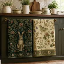 2/4/6/8 Pcs Rabbit Print Kitchen Hand Towels, Vintage Floral Dish Towels Set, Woodland Animal Home Decor, Country Farmhouse Style For Fall Holiday Kitchen - Multicolor - View 2