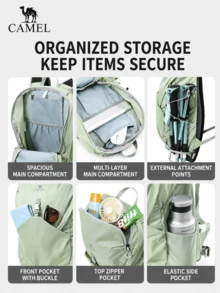 CAMEL CROWN Unisex Lightweight Hiking Backpack, Portable Outdoor Trekking Daypack For Travel - Gray Bean Green - View 4