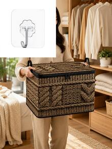 2D Flat Woven Texture Print Foldable Storage Box With Lid And Sturdy Zipper, Large Capacity Home Organizer Bin For Moving, Seasonal Clothing Storage, Living Room And Garage Shelf Storage - Multicolor - View 11