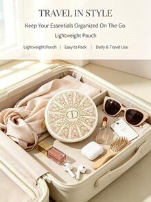 Dior Off-White Mesh Butterfly Embroidered Round Makeup Bag, Luxury Embroidered Storage Pouch - Off-white Butterfly Embroidered Bag - View 2