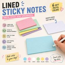 300PCS 6-Color Pastel Lined Sticky Notes, 6 Pads 50 Sheets Each, Writable Repositionable Self-Adhesive Note Pads For Study, Reading, Reminders, To-Do Lists, Planner, Notebook, School, Office & Home Supplies,Back To School Season - one-size - View 4