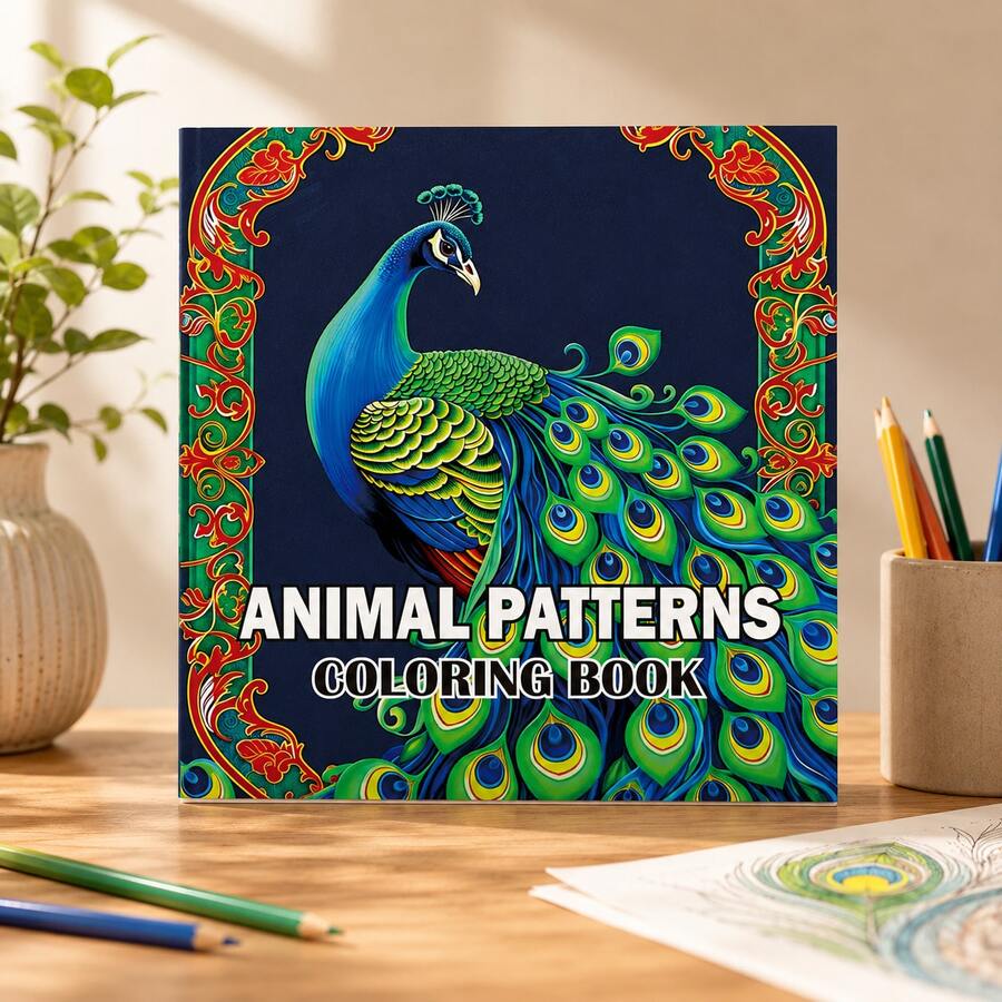 1pc Animal Patterns Coloring Book Bold And Easy For Adults Teens, Stress Relief Relaxing Big Simple Designs Thick Lines, Peacock Bird Art Gift