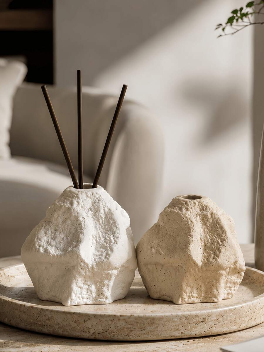 Nordic Irregular Rock‑Textured Reed Diffuser Bottle, Wrinkled Stone‑Shape Aroma Container, Decorative Fragrance Holder For Living Room Bathroom Tabletop Home Ornament - Rock - View 1