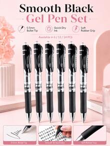 6pcs/12PCS/24PCS Retractable Gel Ink Pens 0.5mm Black, Large‑Capacity Smooth Writing Click‑Type Gel Pens, Durable Ballpoint Pens For Office Daily Writing Supplies - Multiple Styles - View 7