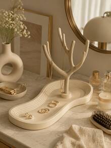 1pc Elegant Jewelry Storage Tree With Tray, Decorative Necklace Holder, Ring & Earring Display Stand, Vanity Bedroom Home Decor Gift, Jewelry Organizer Tree, Ring & Earring Storage, Room Decor Jewelry Rack - Multicolor - View 8