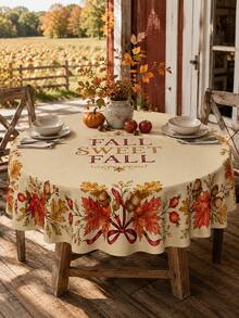 1pc Autumn Tablecloth, Fall Sweet Fall Vintage Maple Leaf Acorn Berry Bow Print Dining Table Cover, Rustic Farmhouse Style Thanksgiving Harvest Season Decor, Suitable For Kitchen Dining Room, Family Gathering, Patio And Autumn Party Setup - E - View 5