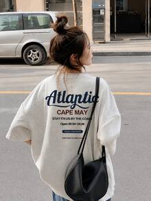Women's Fashion Loose Casual Round Neck Letter Slogan Print Short Sleeve T-Shirt, Versatile For Summer - Light Gray - View 6