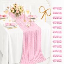 15 Packs Light Pink Cheesecloth Table Runner, Gauze Table Runner 35*120 Inch Sheer Crinkled Boho Rustic Table Runner For Wedding Party, Baby Shower, Birthday, Bridal Shower, Thanksgiving, Friendsgiving, Engagement Party, Home Decor - Light Pink - View 30
