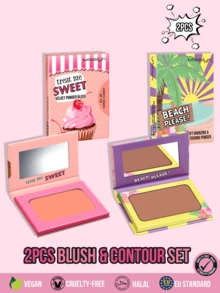 MISSLYN 2Pcs Velvet Powder Blush & Beach Please Bronzing Contour Set, Buildable Color, Smooth Blendable Texture, Face Blush & Bronzer Contour Palette, Daily/Beach/Party, Sun-Kissed/Rosy Cheeks/Soft Glam, Blush & Bronzer Powder,Halloween Makeup - #05+#51 - View 1