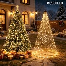 200/280/300 LED Christmas Tree Lights, Christmas Fairy String Lights, 8 Modes LED Holiday Lights With Remote Control, Warm White & Multicolor Christmas Lights For Indoor Outdoor Tree, Garden, Patio And Holiday Decor - Waterfall Light - View 15