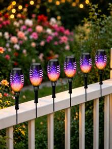 POSE UP 6pcs Solar Flame Light Strip, Waterproof Outdoor LED Fence And Deck Lights, Realistic Flickering Flame Effect Solar Landscape Lighting, With Switch Control, Easy Installation Decorative Lights, Suitable For Yard, Lawn, Pathway, Stairs, Driveway, Patio And Garden - Multicolor - View 6