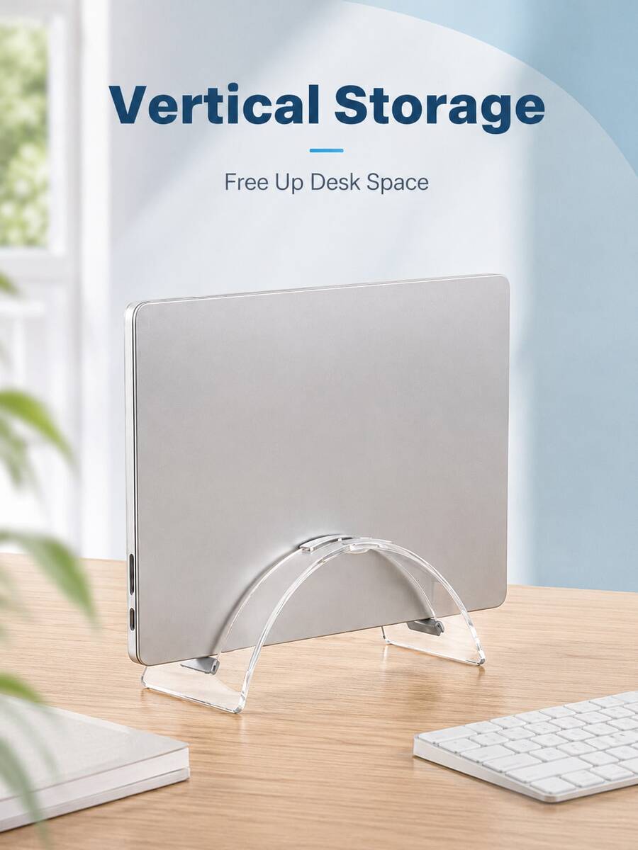 Vertical Laptop Stand, Laptop Holder For Desk, Space Saving Upright Notebook Stand, Desktop Laptop Dock, Vertical Computer Holder For Home Office Workstation, Students, Remote Workers, Office Users - View 1