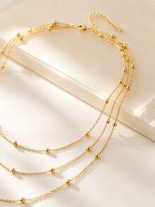 VceTd 1/2PCS Minimalist Vacation Style Asymmetrical Random Beads Chain Design Stainless Steel Women's Jewelry Set Suitable For Women's Daily Wear Or Vacation Wear Or Gift - Yellow Gold - View 7