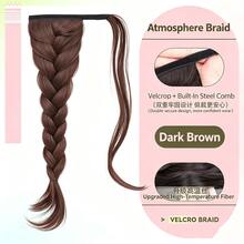 Ponytail Hair Extension Braid For Women, Hook-And-Loop Self-Wrap Side Twisted Braid, Fluffy High Ponytail Volume Booster, Low Ponytail Hook-And-Loop Hair Tie Hair Accessory - Coffee Brown - View 3
