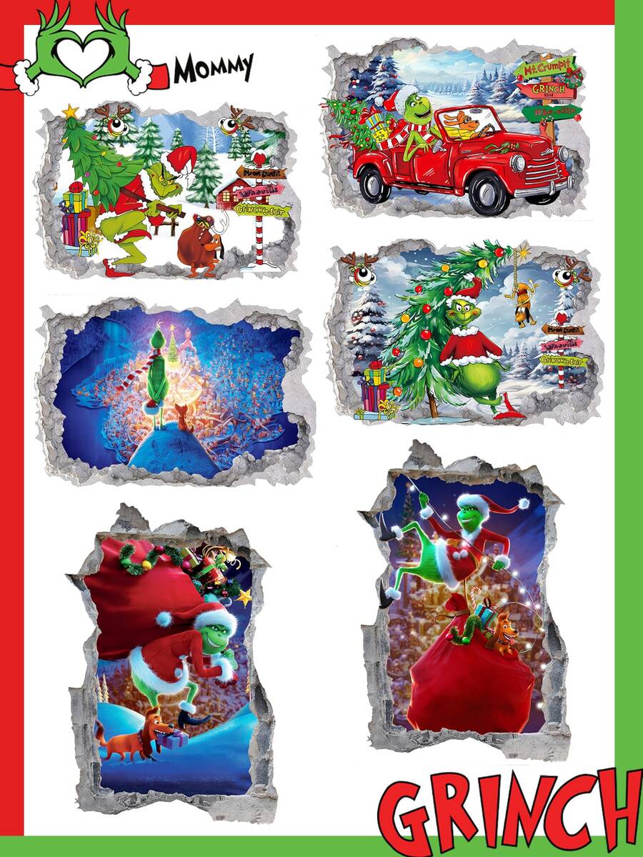 The Grinch The New Style Christmas Wall Decal, PVC Cartoon Movie Green Monster Wall Sticker - Multicolor - View 1
