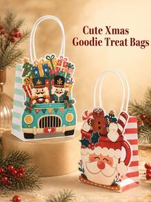 10 túi quà giấy mini Giáng Sinh, họa tiết ông già Noel và kẹp hạt dẻ dễ thương, túi đóng gói quà tặng cho tiệc lễ Giáng Sinh - Nhiều màu - Xem 4