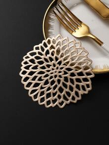 6-24pcs Gold Hollow Flower Design Coasters, Modern Minimalist PVC Round Waterproof Heat-Insulating Coasters Suitable For Coffee Table, Banquet, Holiday Gathering - Multicolor - View 10