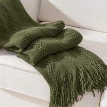 1 buah Selimut Rajut Minimalis Warna Polos, Ramah Kulit, Bernapas, Cocok untuk Musim Gugur/Musim Dingin, Sofa, Tempat Tidur, dan Serbaguna - Dark Green - View 7