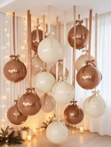 Bulk 22-Inch 4D Metallic Foil Balloon Set With Satin Bow Ribbon, Giant Round Balloons For Ceiling Holiday Decor, New Year, Birthday, Wedding Party Decoration (Cream, Beige, Khaki) - CBK 4D - View 1