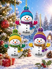 1pc Personalized Customized Christmas Snowman Ornament, Customized Name Christmas Tree Decoration, Christmas Gift, Holiday Decorative Hanging Ornament - Transparent - View 2