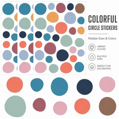90pcs Polka Dot Round Wall Stickers, 3 Sheets, Multicolor Soft Tone Self-Adhesive Removable Waterproof Wall Decor Stickers, Suitable For Car, Laptop, Bedroom, Scrapbook, Office And Home Decoration