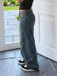 Teen Girl American Classic Distressed Button Pocket Loose Fit Jeans - Dark Wash - View 4