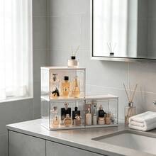 Transparent Flip-Top Bathroom Storage Organizer, Stackable Expandable Design, Dust-Proof Organizer Rack For Perfume, Cream And Other Toiletries On Washbasin - Multicolor - View 4