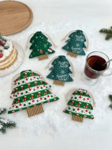 9pcs Cute Christmas‑Tree‑Printed Drawstring Pouch, Dual‑Purpose Storage & Decor. Festive Hanging Ornament For Windows & Parties. Stores Candies, Small Gifts And Mini Decor. Hang On Trees, Walls Or Parties To Build Warm Christmas Vibes. - Multicolor - View 7