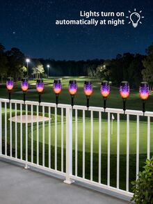 POSE UP 6pcs Solar Flame Light Strip, Waterproof Outdoor LED Fence And Deck Lights, Realistic Flickering Flame Effect Solar Landscape Lighting, With Switch Control, Easy Installation Decorative Lights, Suitable For Yard, Lawn, Pathway, Stairs, Driveway, Patio And Garden - Multicolor - View 4