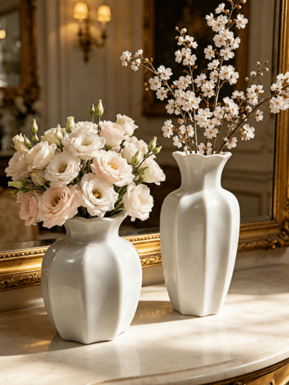 1Pc Minimalist Fluted Vase, Scalloped Wavy Rim Design Flower Container, Decorative Floral Holder, Tabletop Home Living Room Display Ornament Search Tags: Home Decor Vase, Flower Vase, Table Centerpiece, Aesthetic Room Decor,