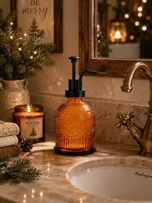 1pc 230ml Vintage Glass Soap Dispenser With Plastic Pump Head, Refillable Decorative Liquid Soap Bottle, Reusable Countertop Hand Soap Container, Suitable For Bathroom, Kitchen, Sink, Lotion, Shampoo, Dish Soap And Home Use - Multiple Styles - View 9