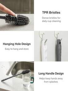 1pc/2pcs Long Handle Silicone Cleaning Brush, Reusable Deep Cleaning Bottle & Cup Brush, No Electricity Required Coffee Cup & Water Bottle Cleaning Brush, Suitable For Kitchen, Bathroom, Home Use - Multiple Styles and Colors - View 5