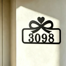 4 Sizes Available! Bow & Heart Metal House Number Address Sign,Personalized Address Plaque, Door Number, Hotel Room Numbers Sign - Black - View 3