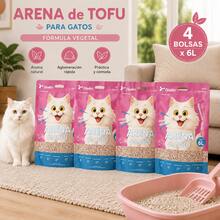 Arena para gatos de tofu, 24 litros por bolsa, 4 bolsas en total. Se aglomera fácilmente, controla los olores sin generar polvo y viene en varios aromas. Imprescindible para hogares con varios gatos y para quienes buscan abastecerse. - 24L - Ver 3